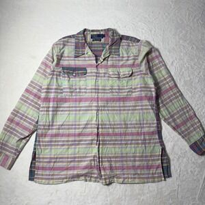 Polo Ralph Lauren Men Madras Plaid Hand Woven Long Sleeve Button Up Shirt Size L